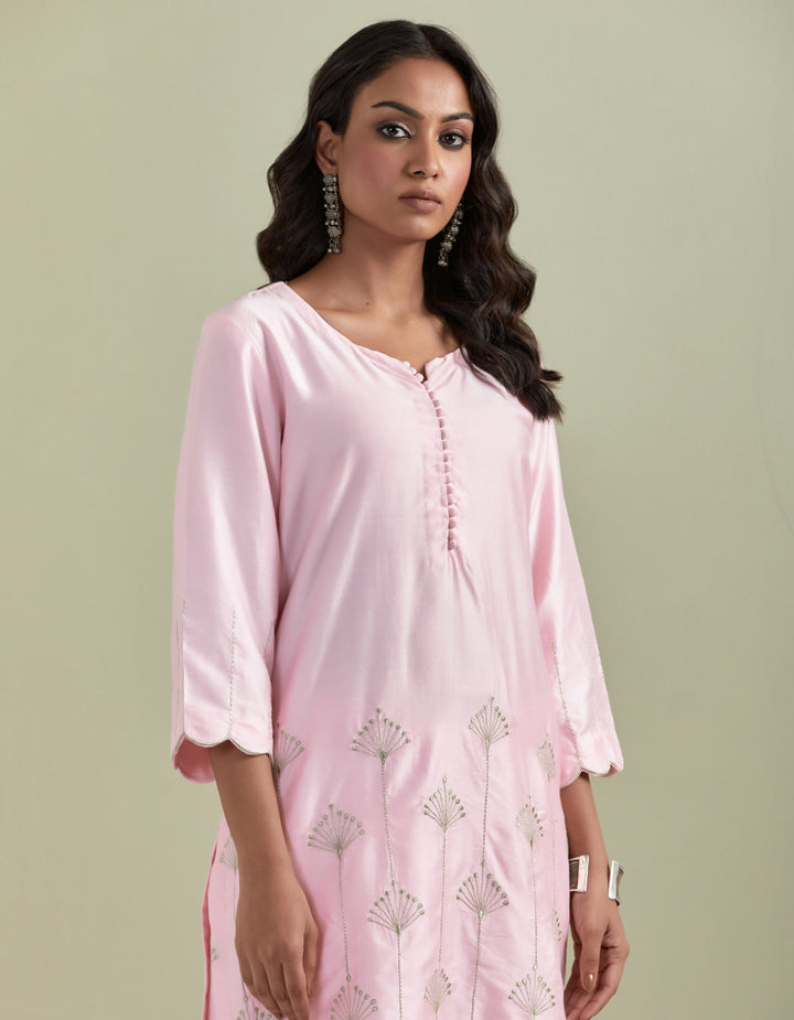 Pink embroidered chanderi silk kurta