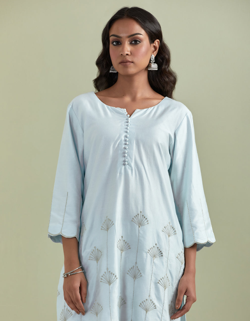 Powder blue embroidered chanderi silk kurta