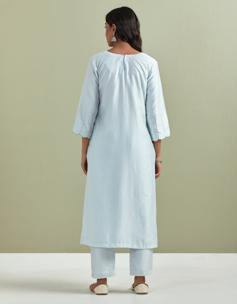 Powder blue embroidered chanderi silk kurta