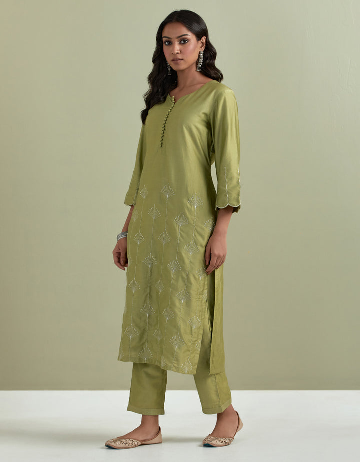 Green chanderi silk pants