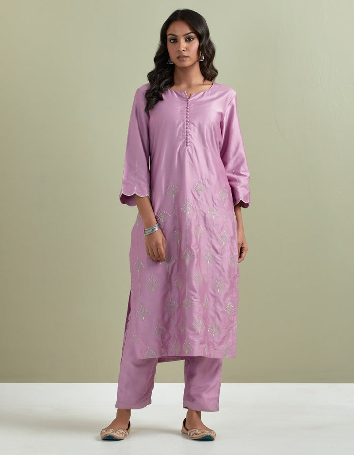 Purple embroidered chanderi silk kurta