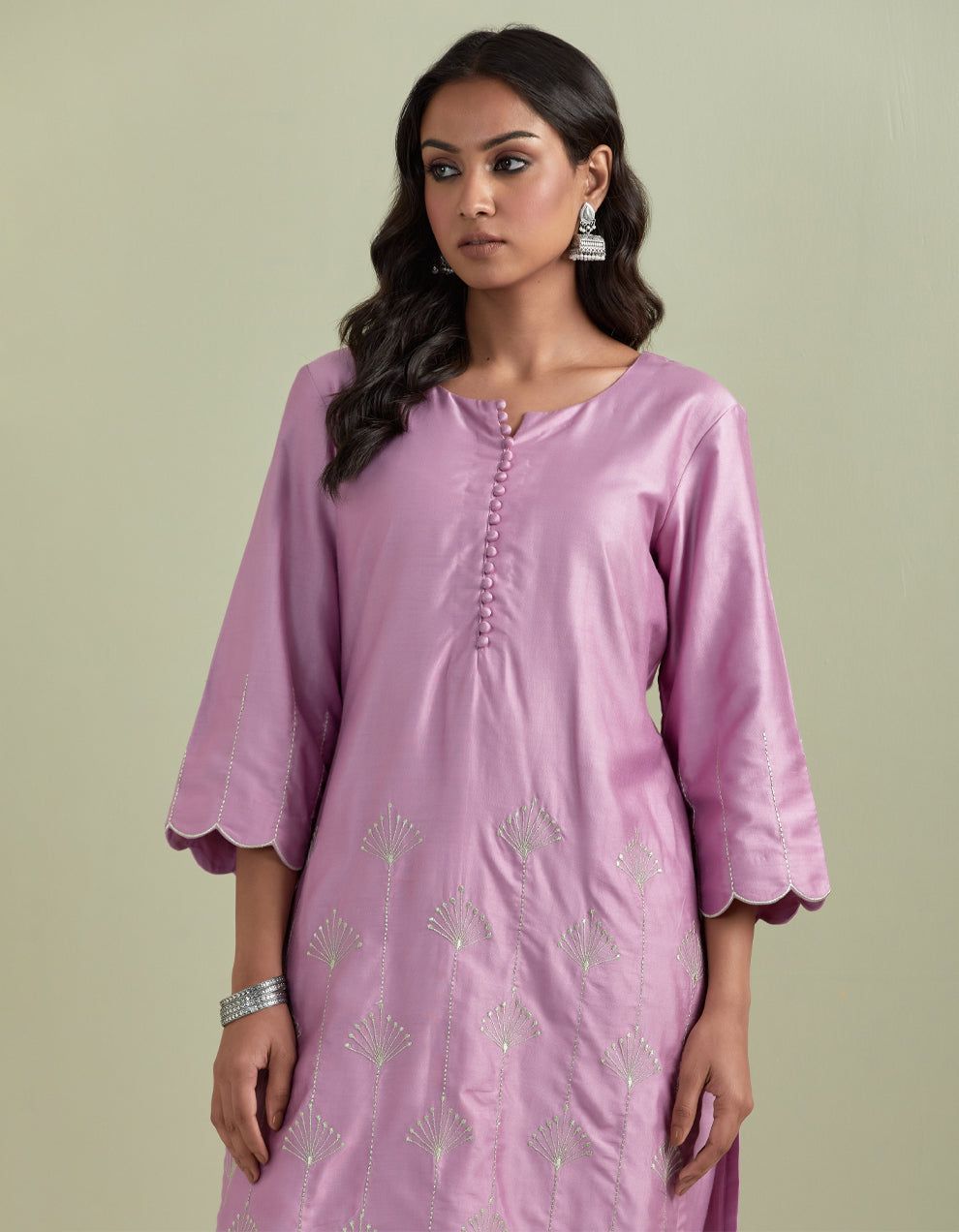 Purple embroidered chanderi silk kurta