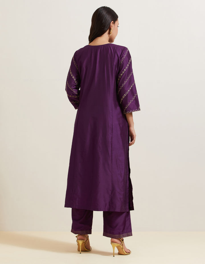 Purple embroidered chanderi silk kurta