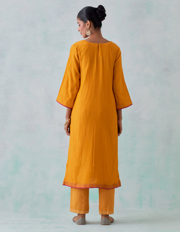 Mustard embroidered chanderi kurta