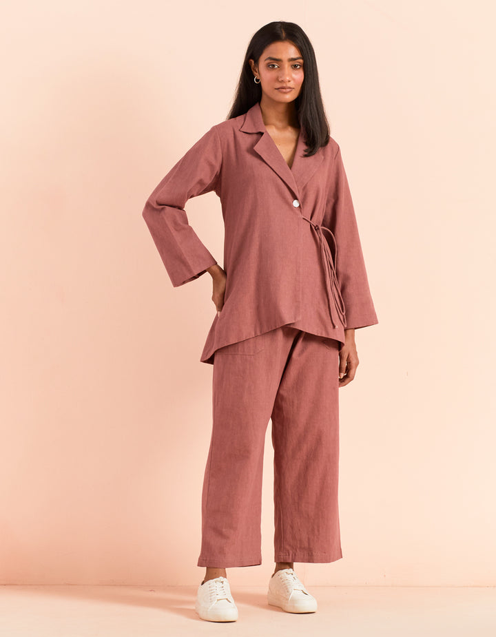 Pink twill cotton top with pant - set of 2