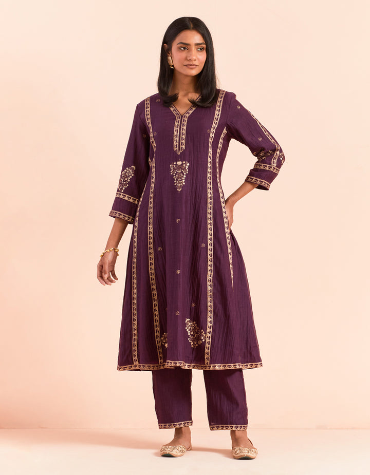 Purple block printed soft chanderi pant