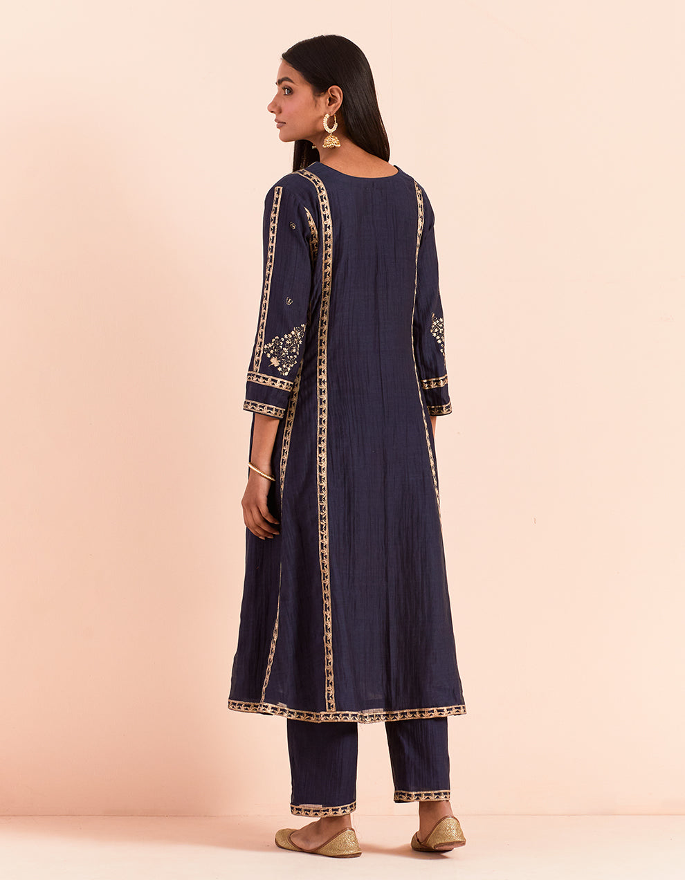 Blue block printed kurta with pants and dupatta- Set of 3