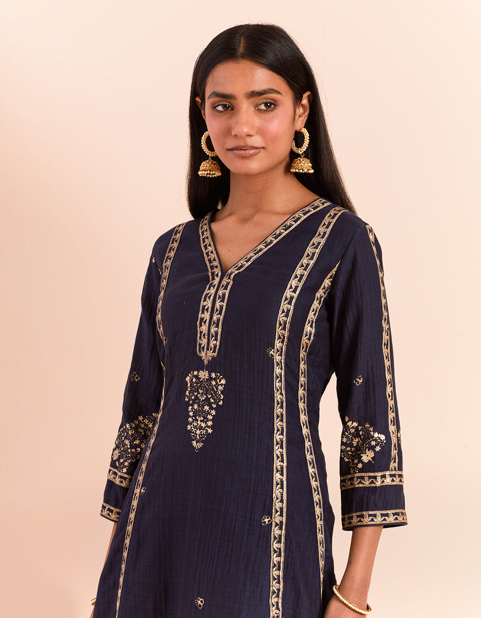 Blue block printed soft chanderi kurta