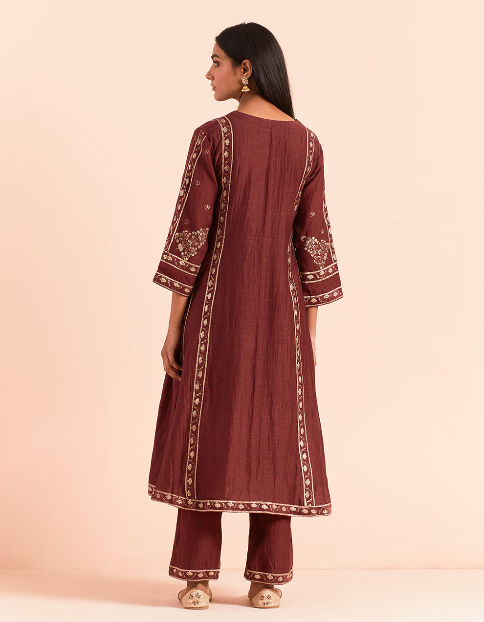 Red block printed soft chanderi kurta