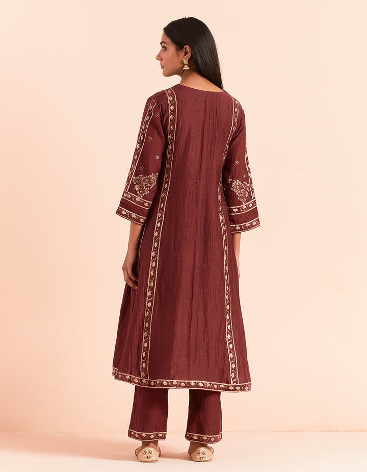 Red block printed soft chanderi kurta