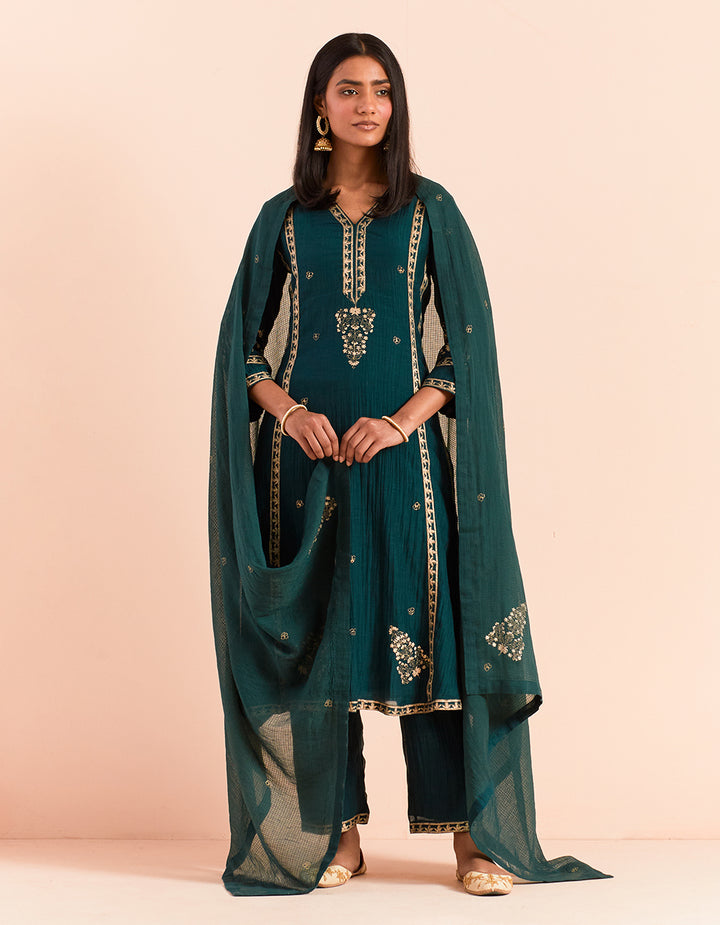 Green block printed chanderi dupatta