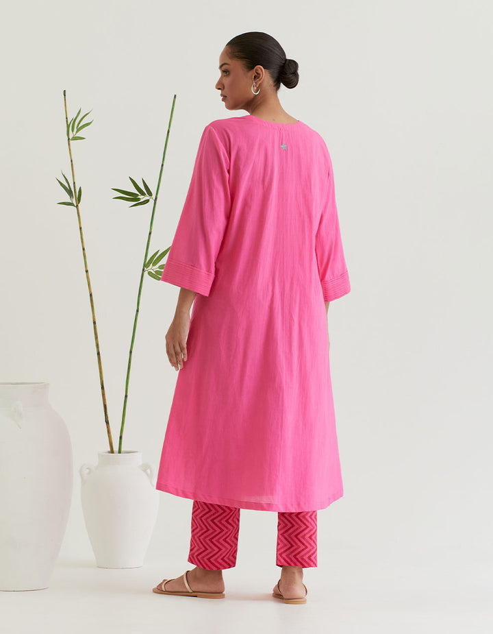 Pink pintuck cotton kurta