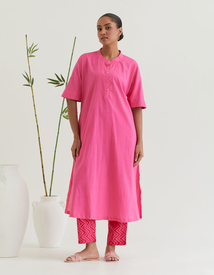 Pink cotton kurta with pants - Set of 2