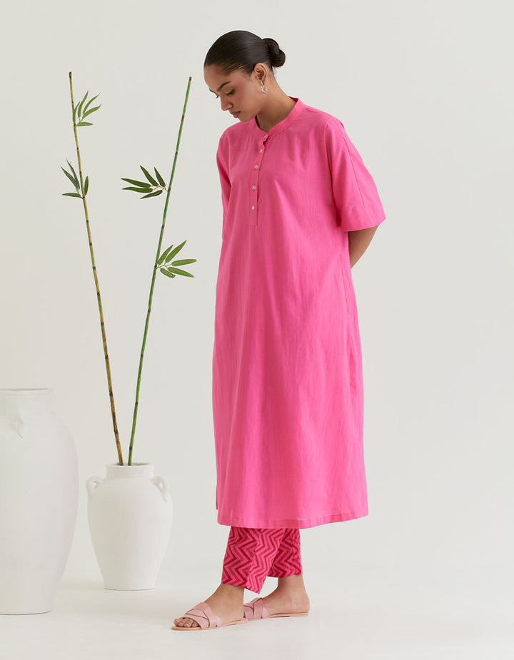 Pink cotton kurta with pants - Set of 2