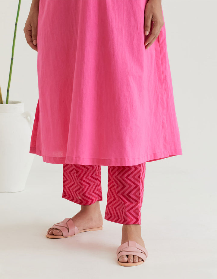 Pink cotton kurta with pants - Set of 2