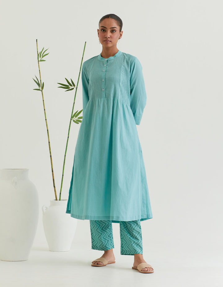 Green cotton kurta with pants - Set of 2