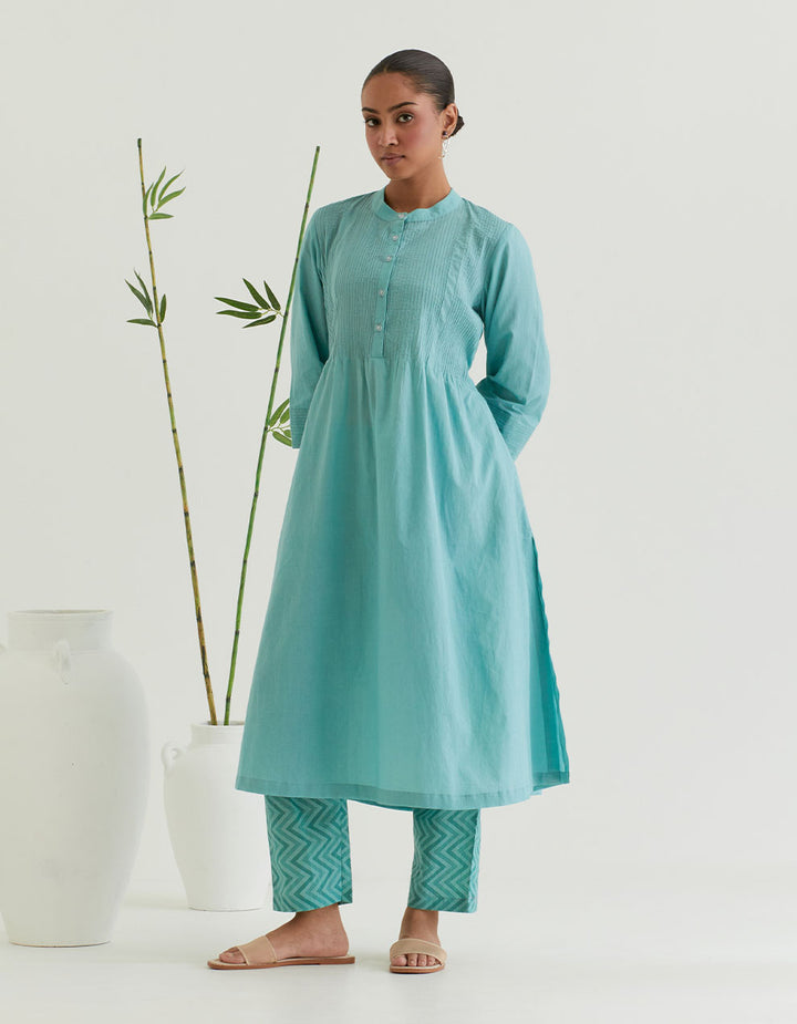 Green cotton kurta with pants - Set of 2