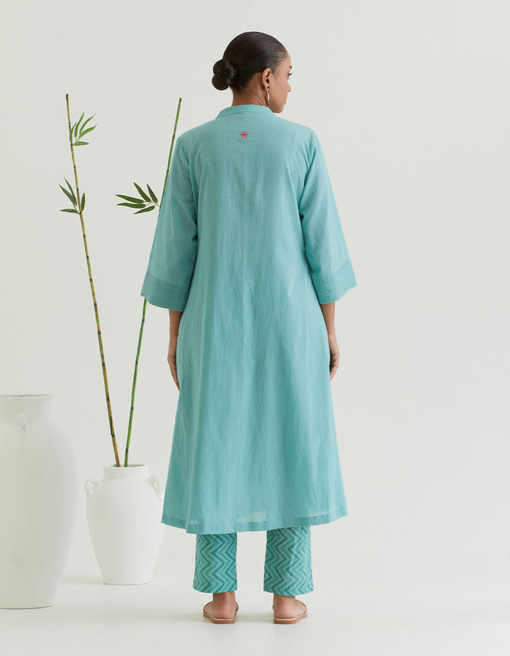 Green cotton kurta with pants - Set of 2