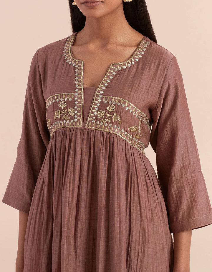 Brown embroidered soft chanderi kurta