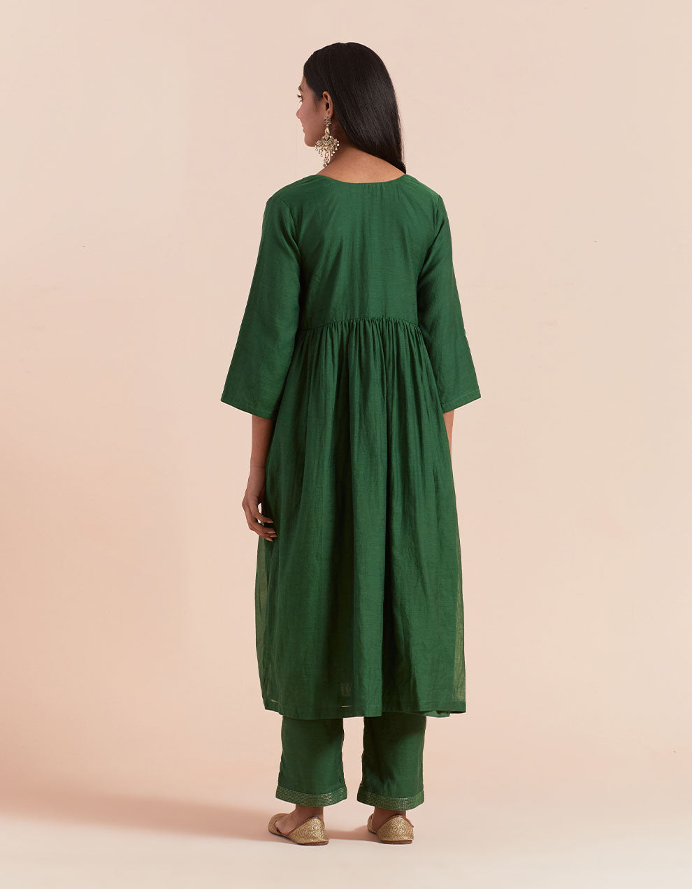 Green embroidered soft chanderi kurta