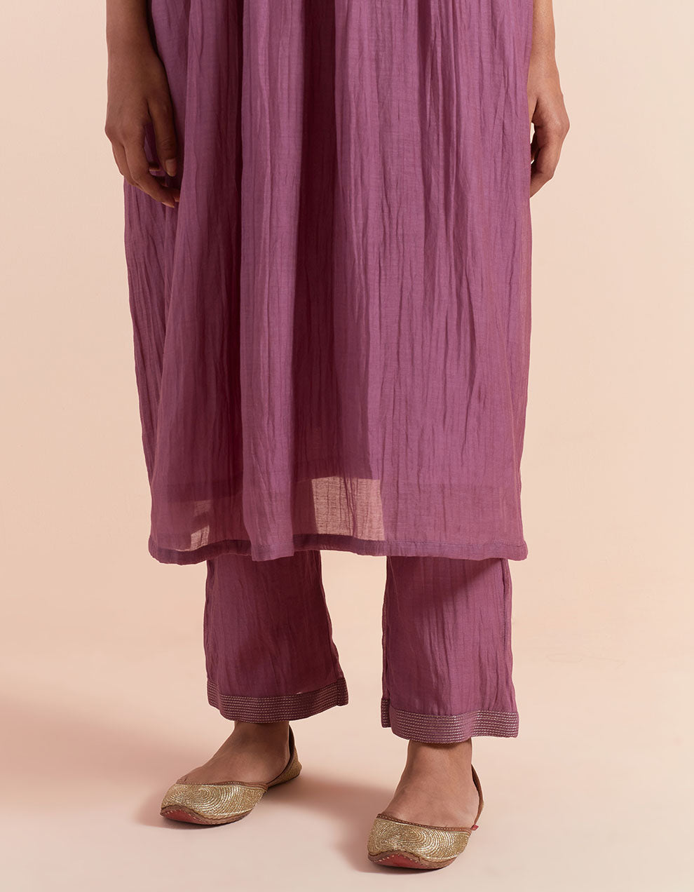 Purple embroidered soft chanderi kurta with pants and dupatta- Set of 3