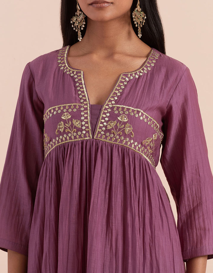 Purple embroidered soft chanderi kurta