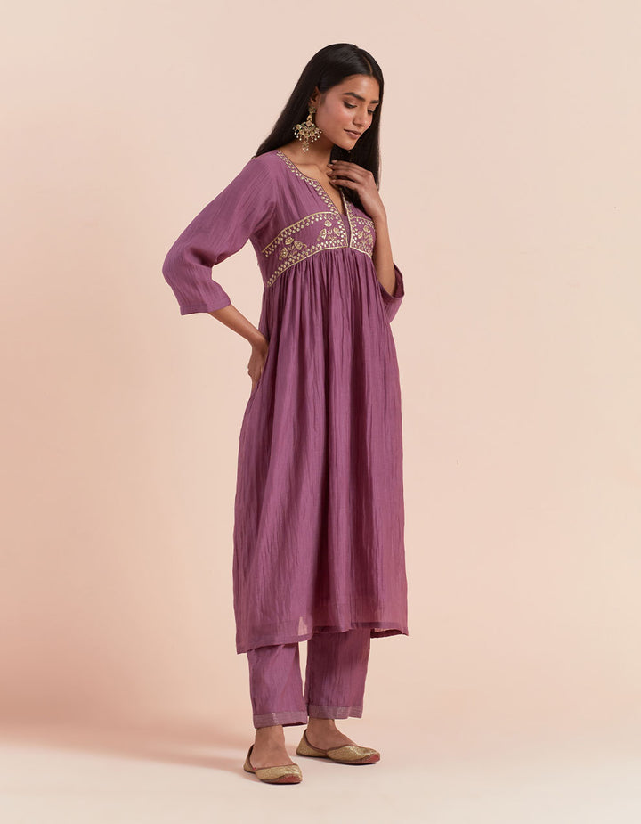 Purple embroidered soft chanderi kurta