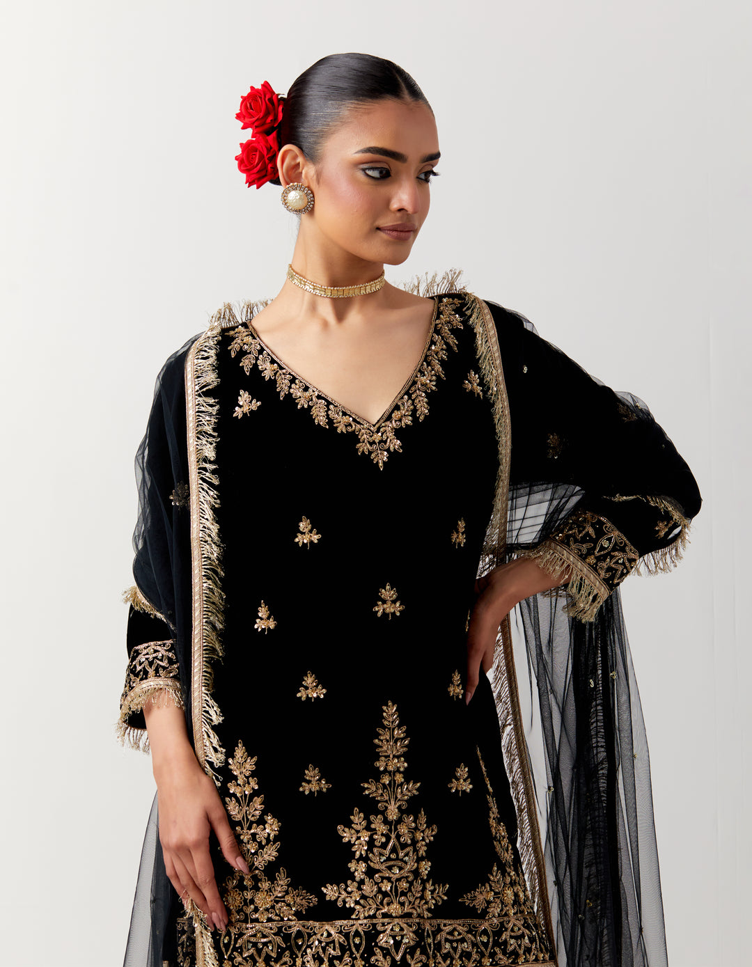 Black silk velvet kurta