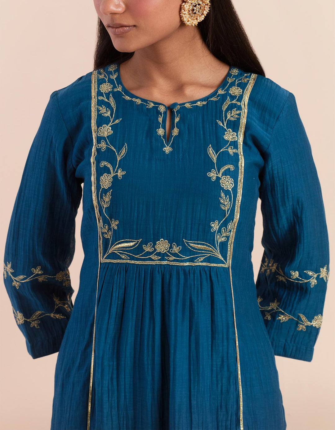 Dark Blue embroidered chanderi silk kurta