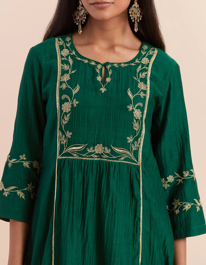 Green embroidered chanderi silk kurta