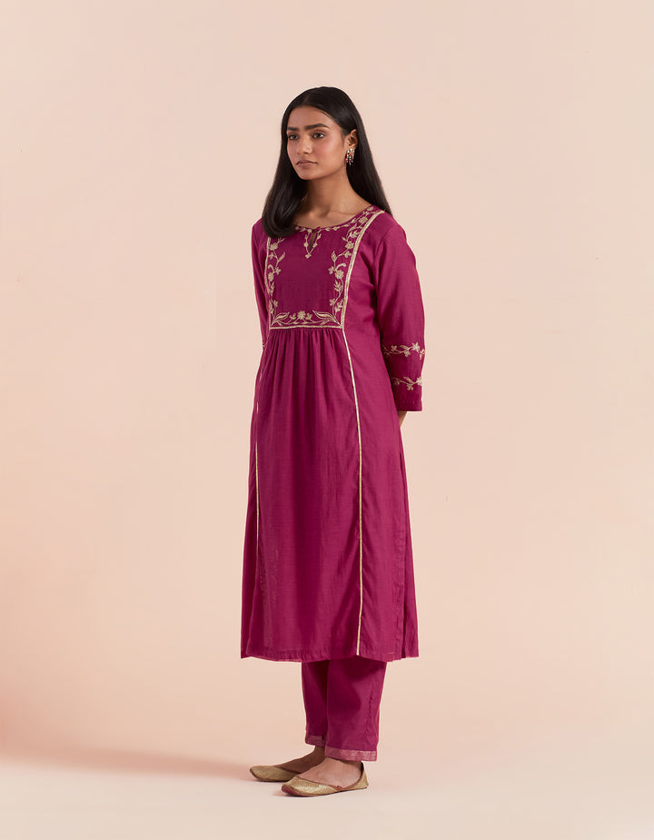 Pink embroidered chanderi silk kurta