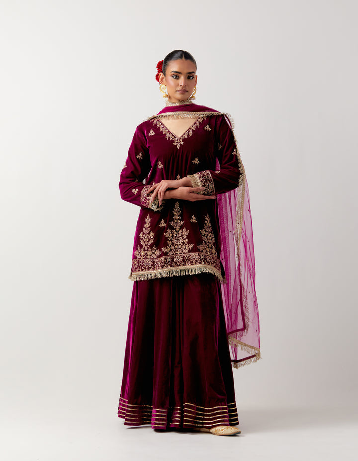 Pink silk velvet kurta