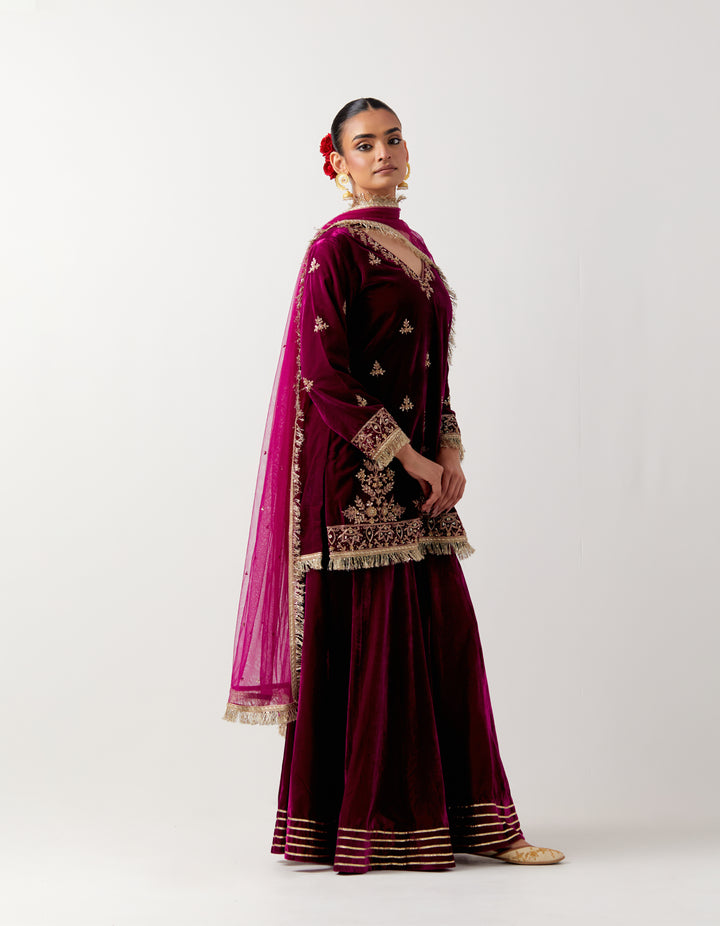 Pink silk velvet kurta