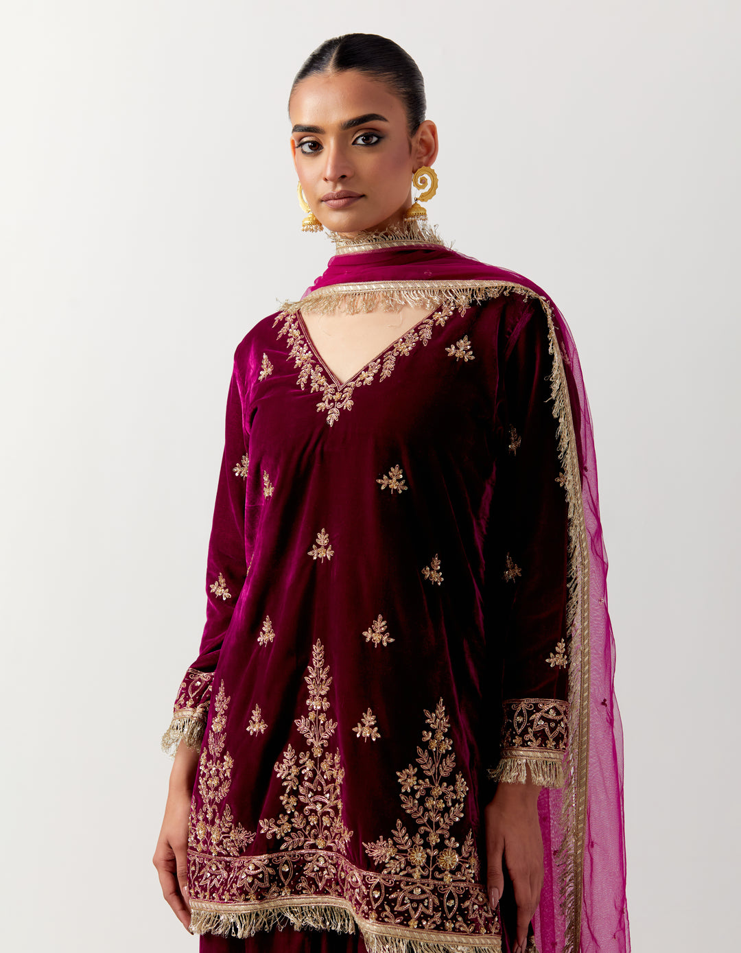 Pink silk velvet kurta