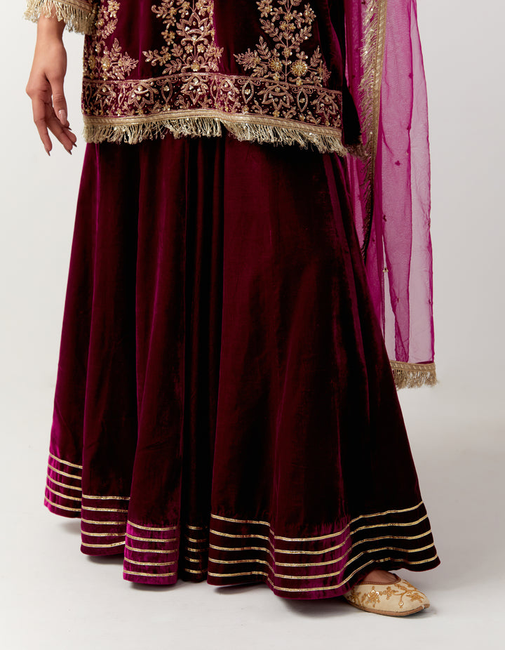 Pink silk velvet kurta