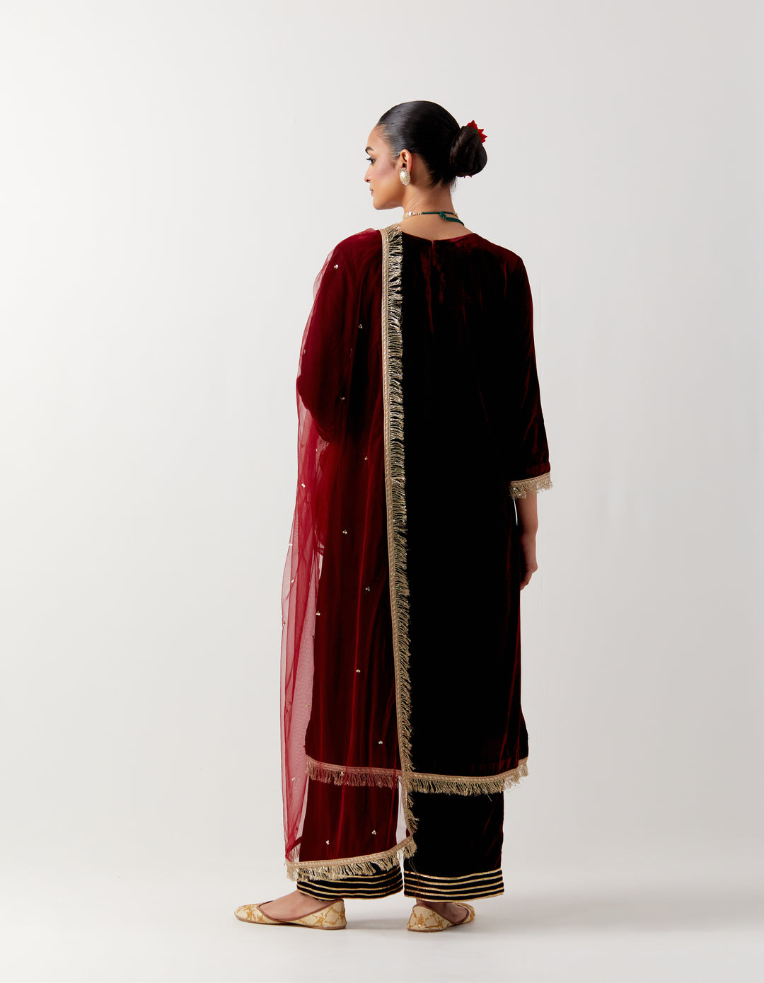 Red silk velvet kurta