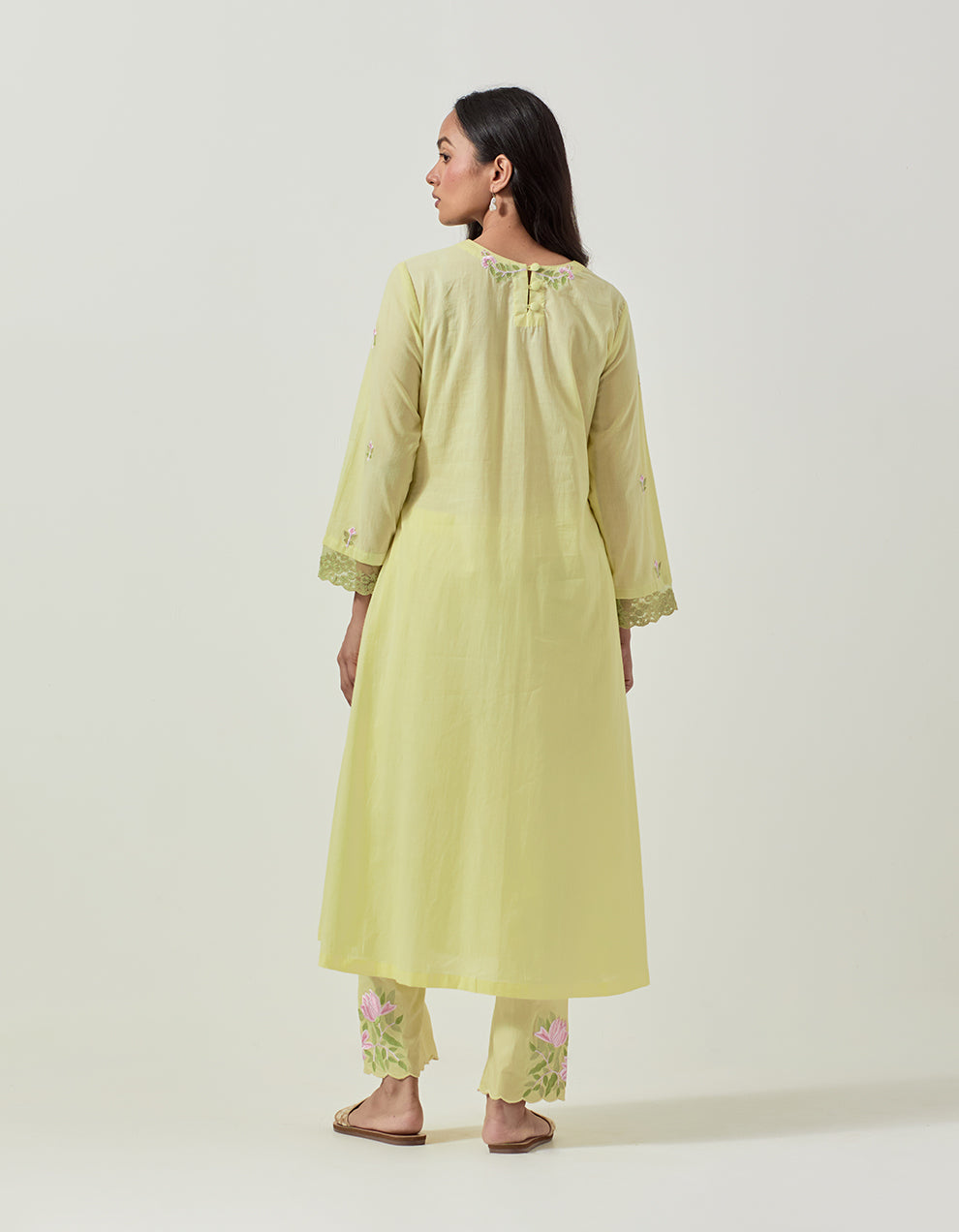 Yellow cotton kurta with pant and dupatta - Set of 3