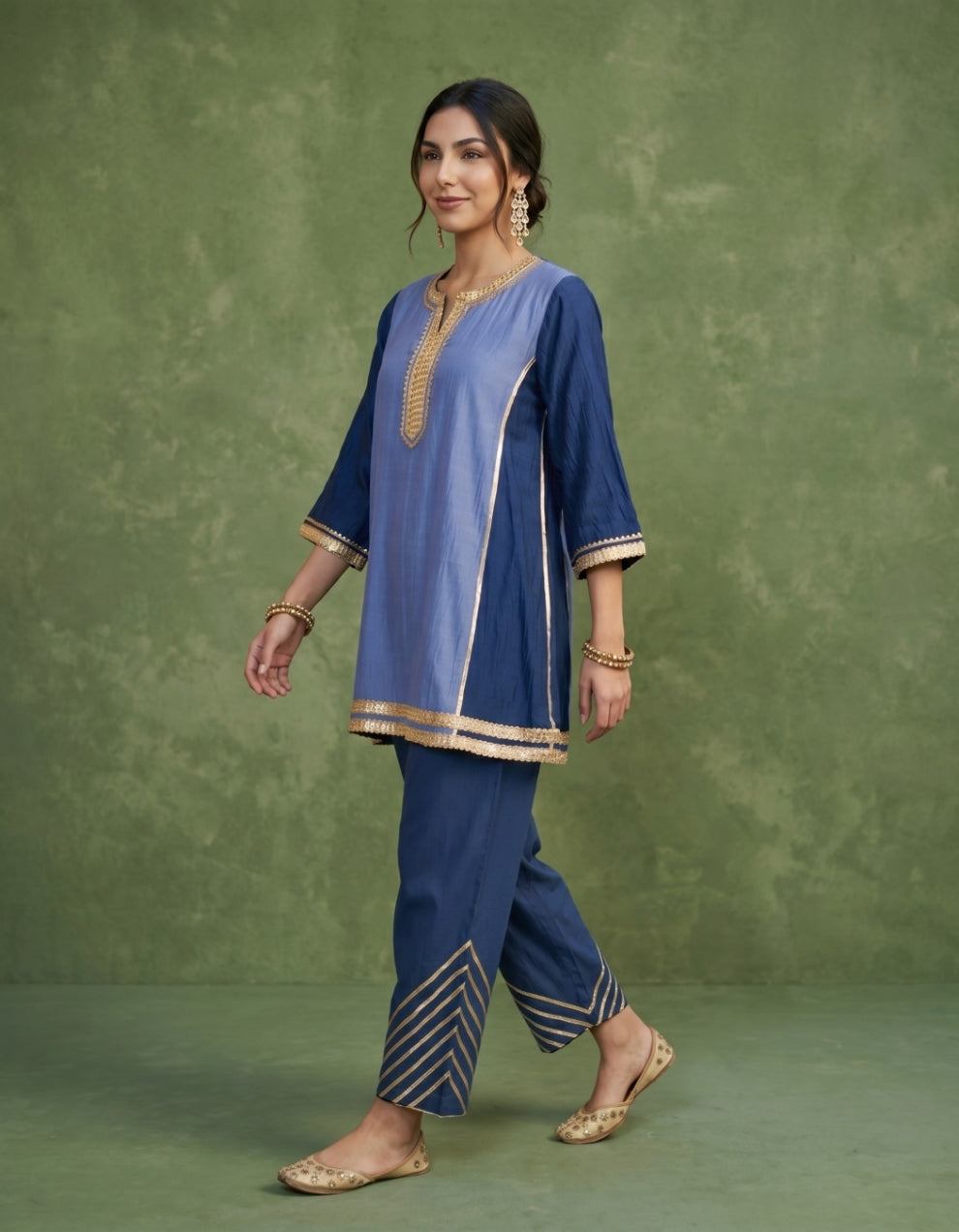 Blue Chanderi Kurta Set- Set of 2