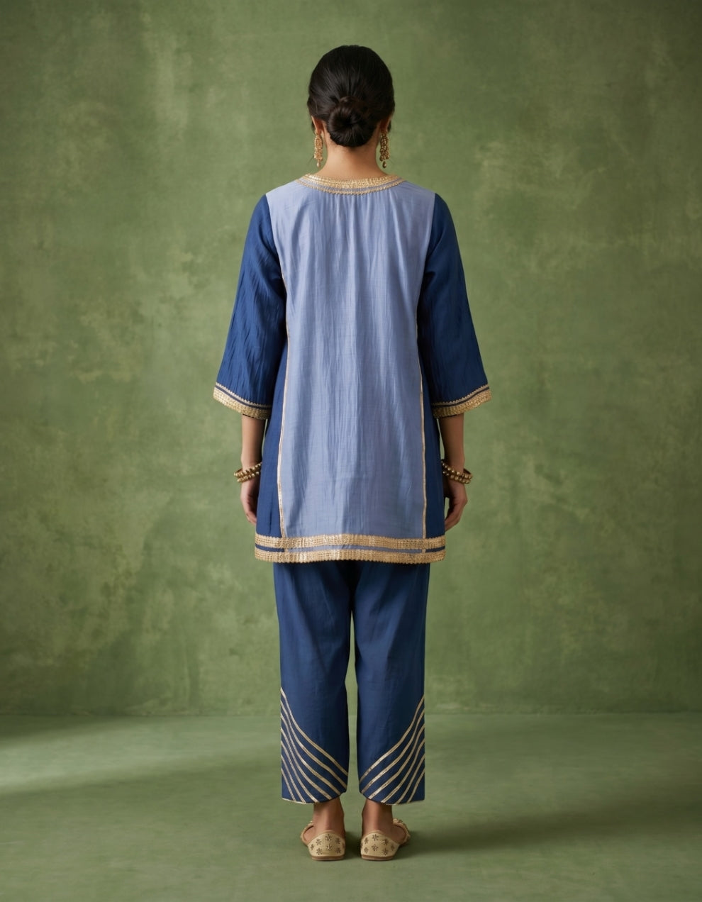 Blue Chanderi Kurta Set- Set of 2