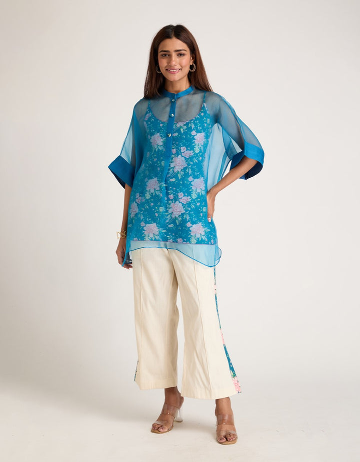 Blue Organza Co-ord Set of 3