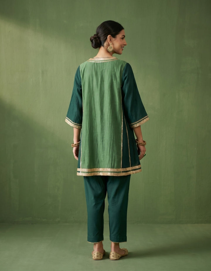 Dark Green Chanderi Kurta Set- Set of 2