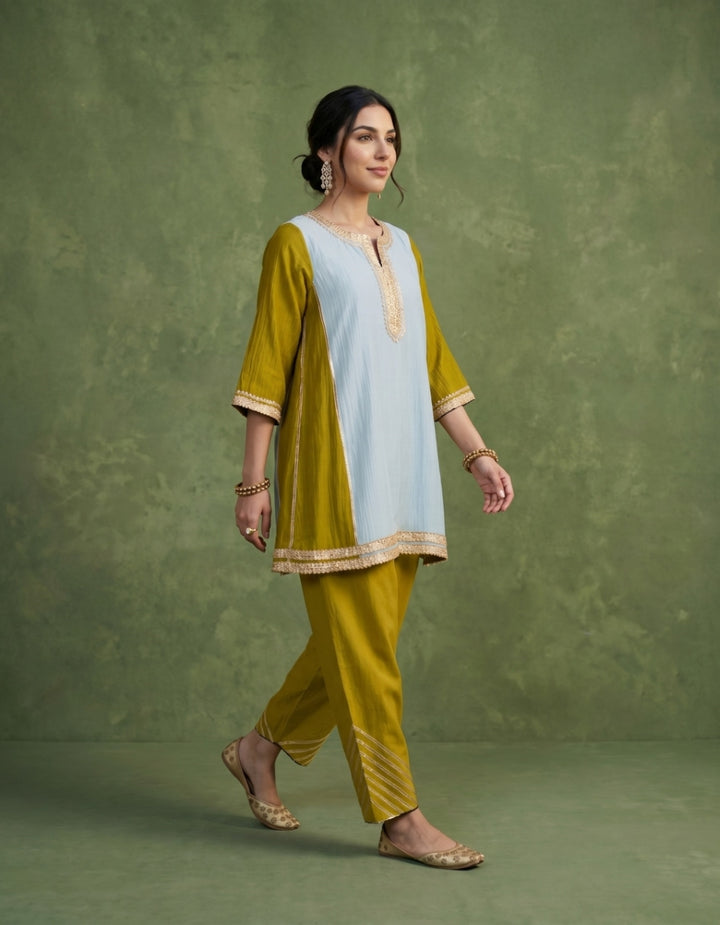 Green Blue Chanderi Kurta Set- Set of 2