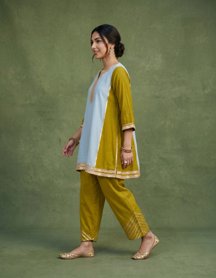 Green Blue Chanderi Kurta Set- Set of 2