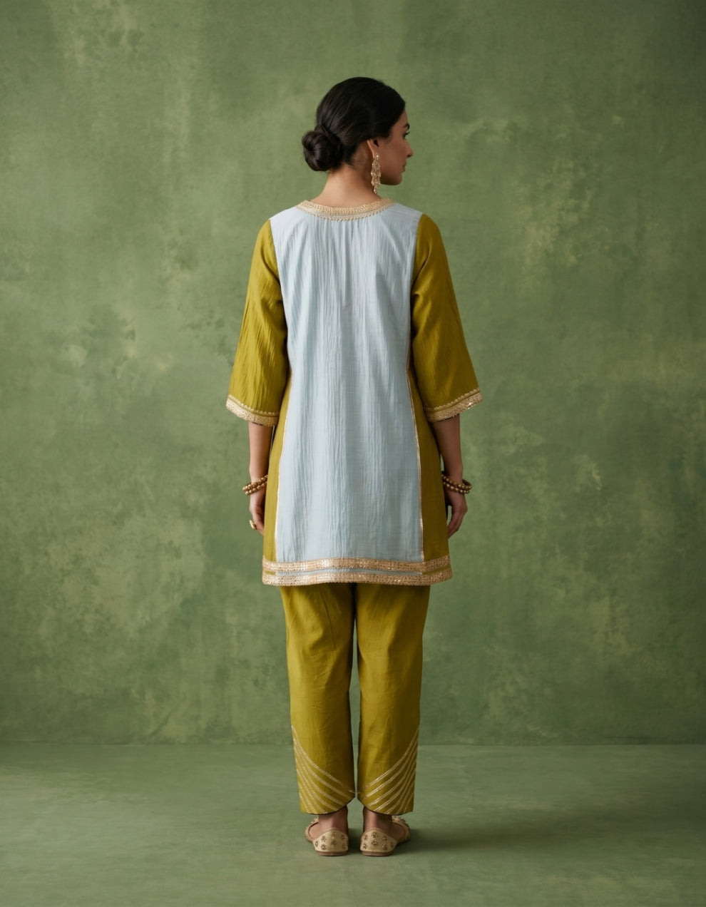 Green Blue Chanderi Kurta Set- Set of 2