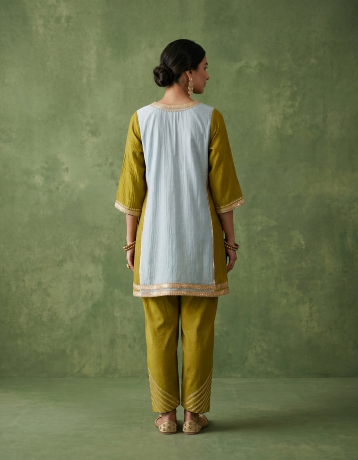 Green Blue Chanderi Kurta Set- Set of 2