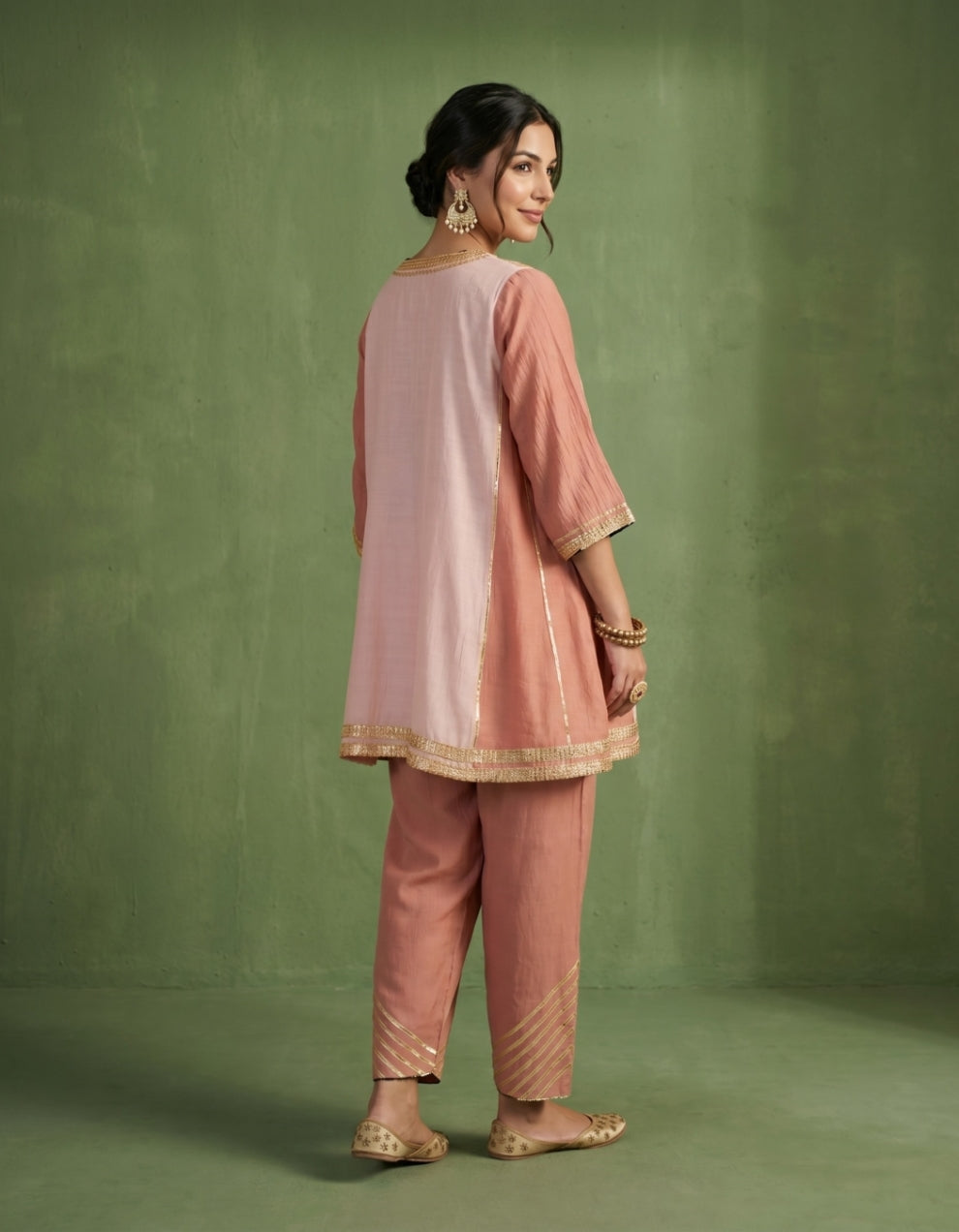 Peach Pink Chanderi Kurta Set- Set of 2