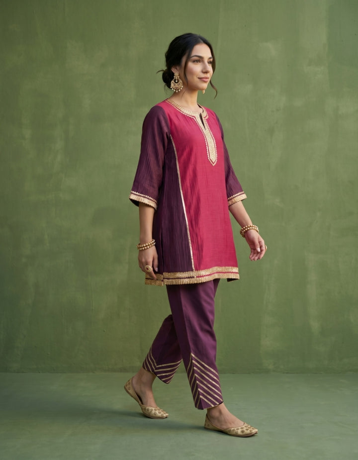 Purple Magenta Chanderi Kurta Set- Set of 2