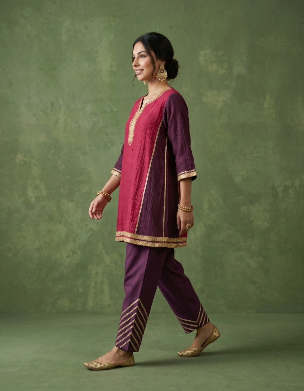 Purple Magenta Chanderi Kurta Set- Set of 2