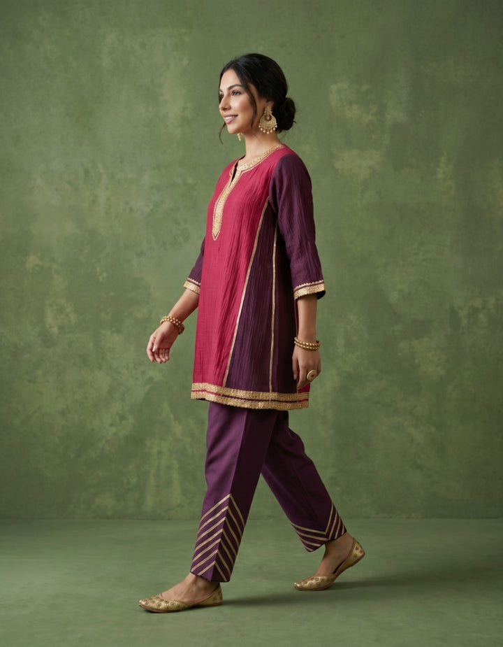 Purple Magenta Chanderi Kurta Set- Set of 2