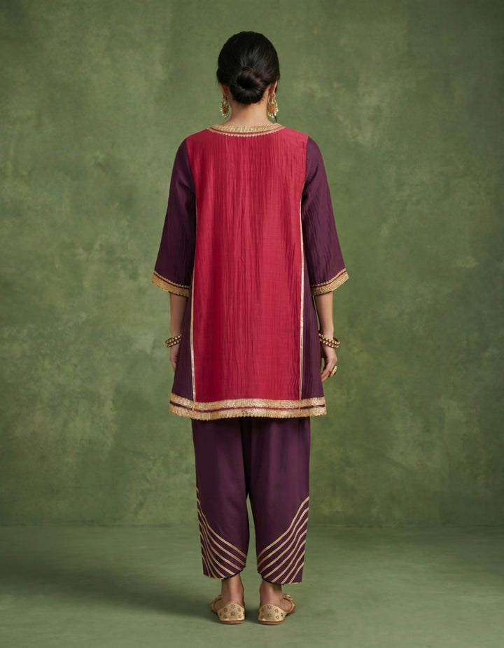 Purple Magenta Chanderi Kurta Set- Set of 2